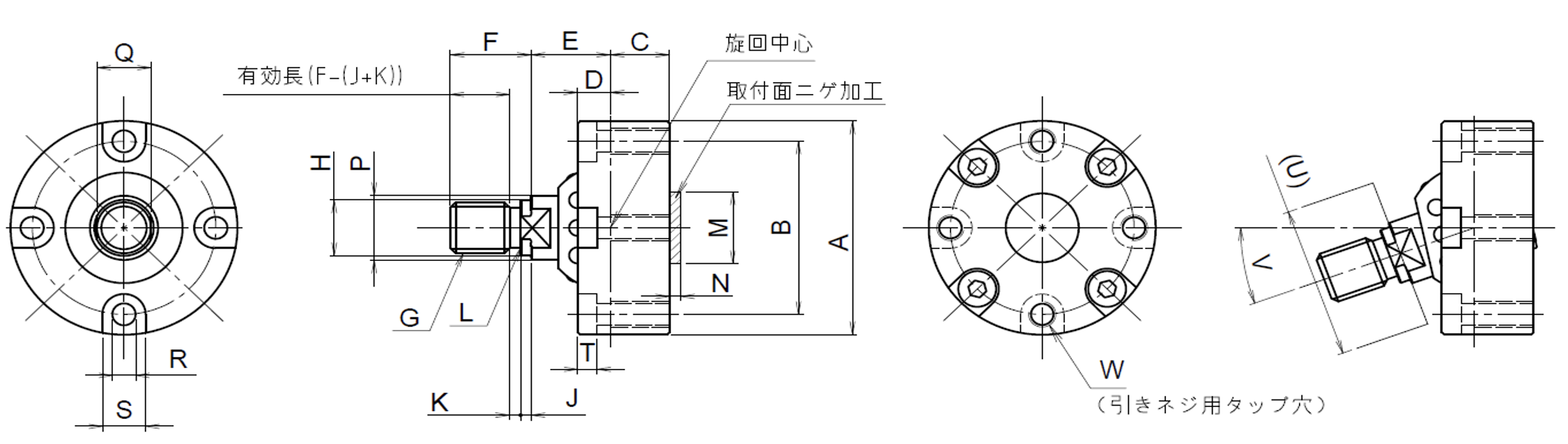 球面軸受 軸短タイプ SRJSの寸法表概略1
